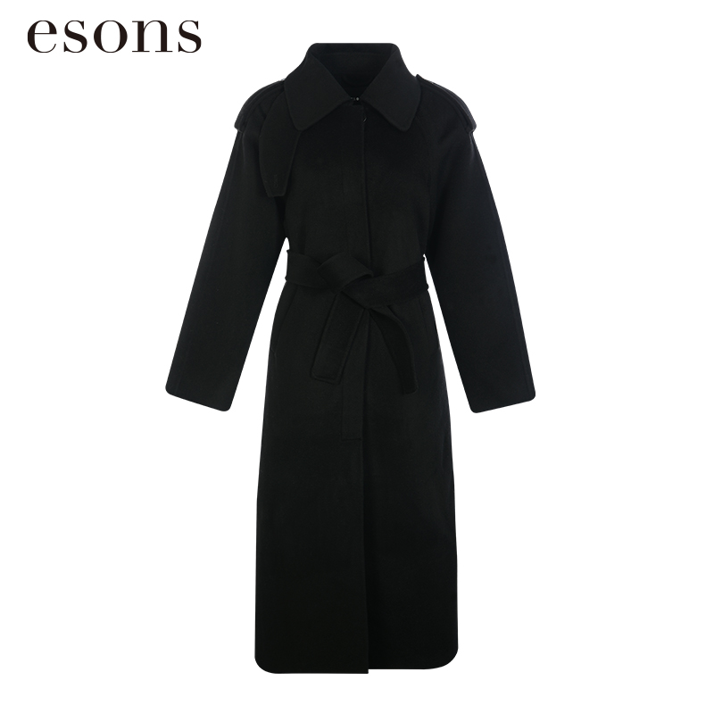 esons/爱城市【商场同款】法式中长款宽松翻领长袖毛呢外套35877440