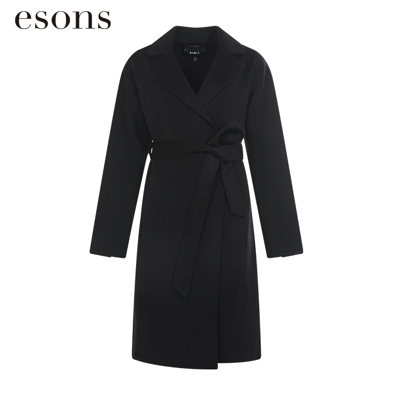 esons/爱城市【商场同款】法式大翻领中长款系带大衣外套35877310