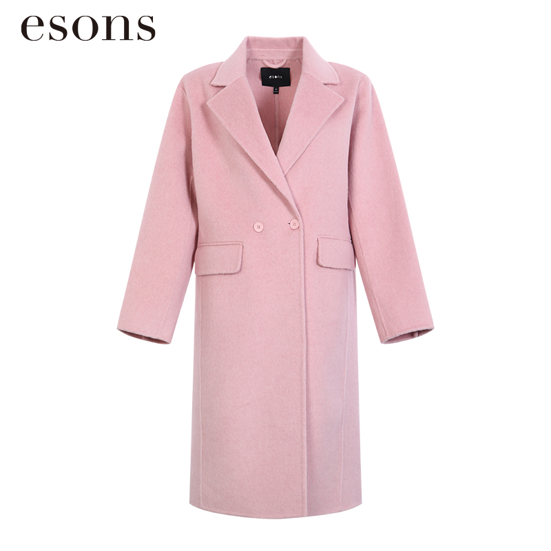 esons/爱城市粉色双排扣毛呢外套34876970