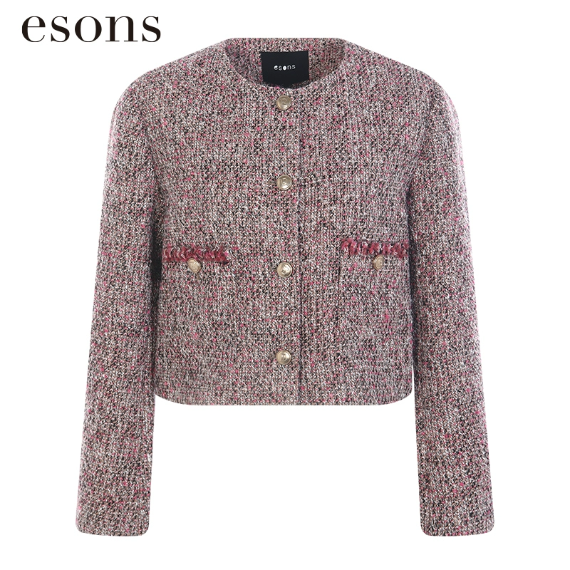 esons/爱城市【商场同款】法式经典圆领短款小香风长袖外套35862280