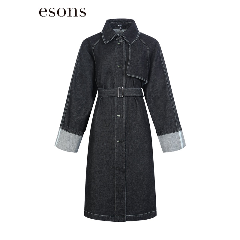 esons/爱城市系带收腰牛仔长外套34676400