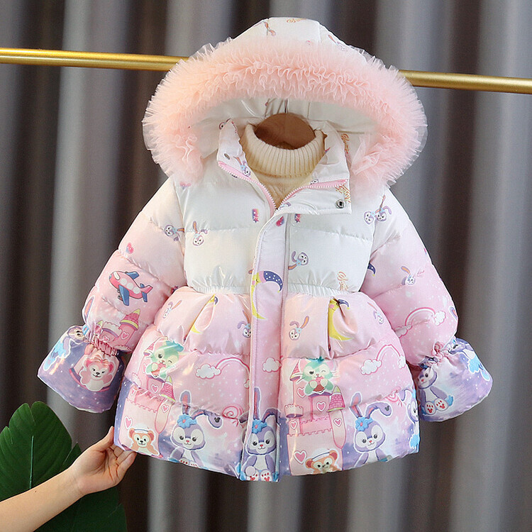 女童外套冬款爆款2023新款防水防污女童彩虹星黛露棉衣加厚棉服