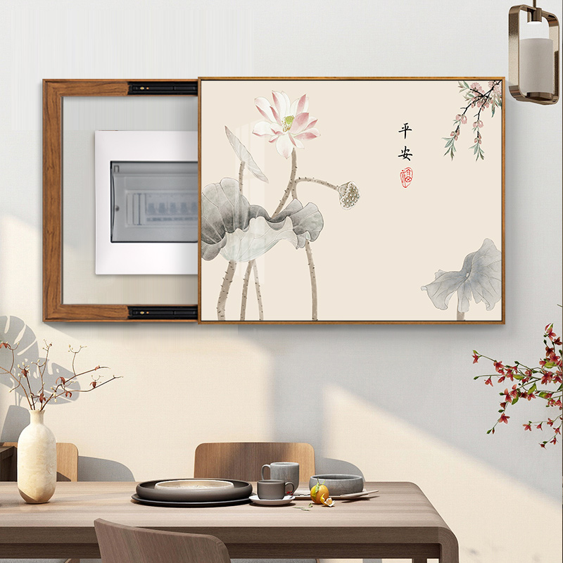 【小扬哥甄选】新中式电表箱装饰画免打孔餐厅荷花配电箱遮挡2023