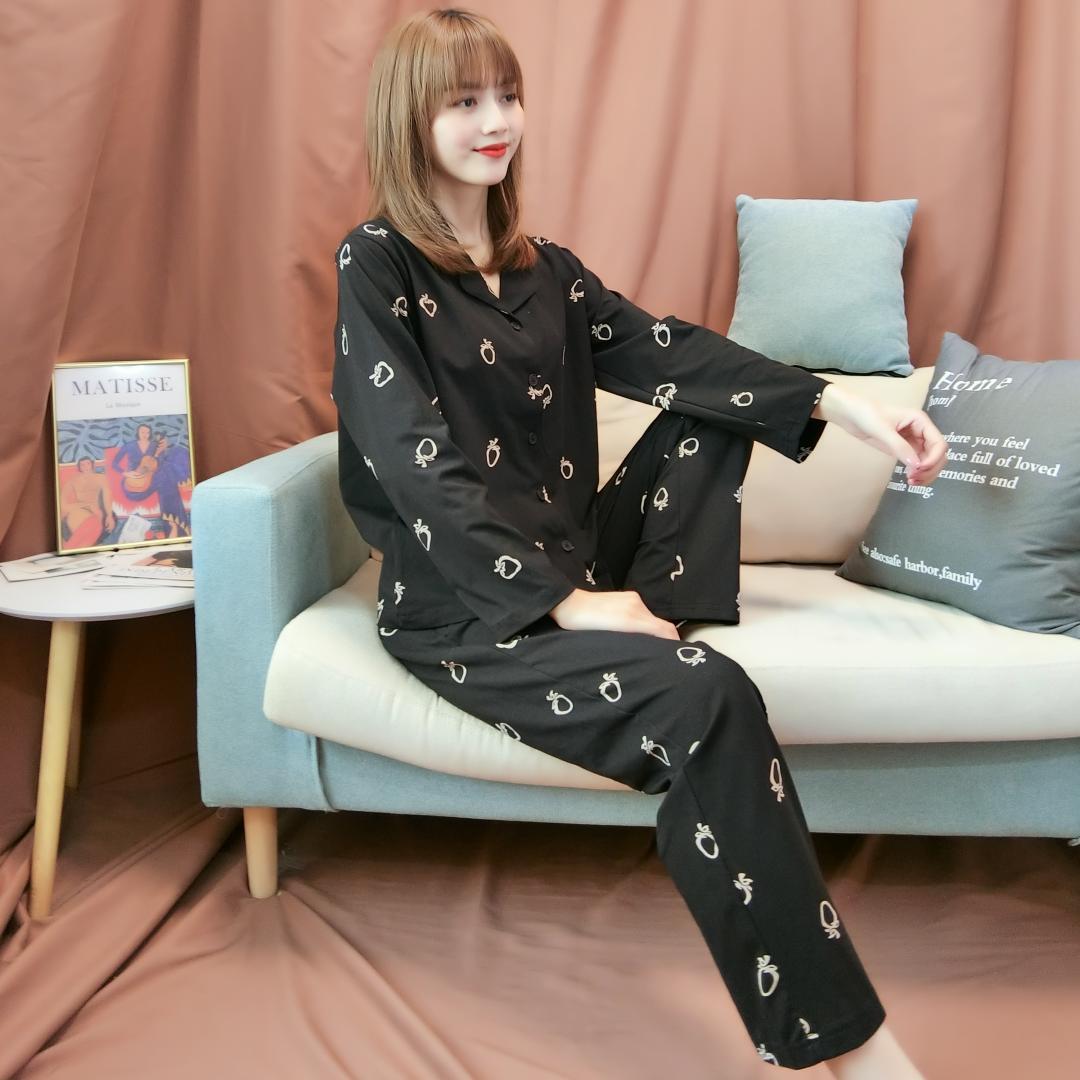 纯棉高档睡衣女春秋季长袖长裤2025年新款女士时尚宽松家居服套装