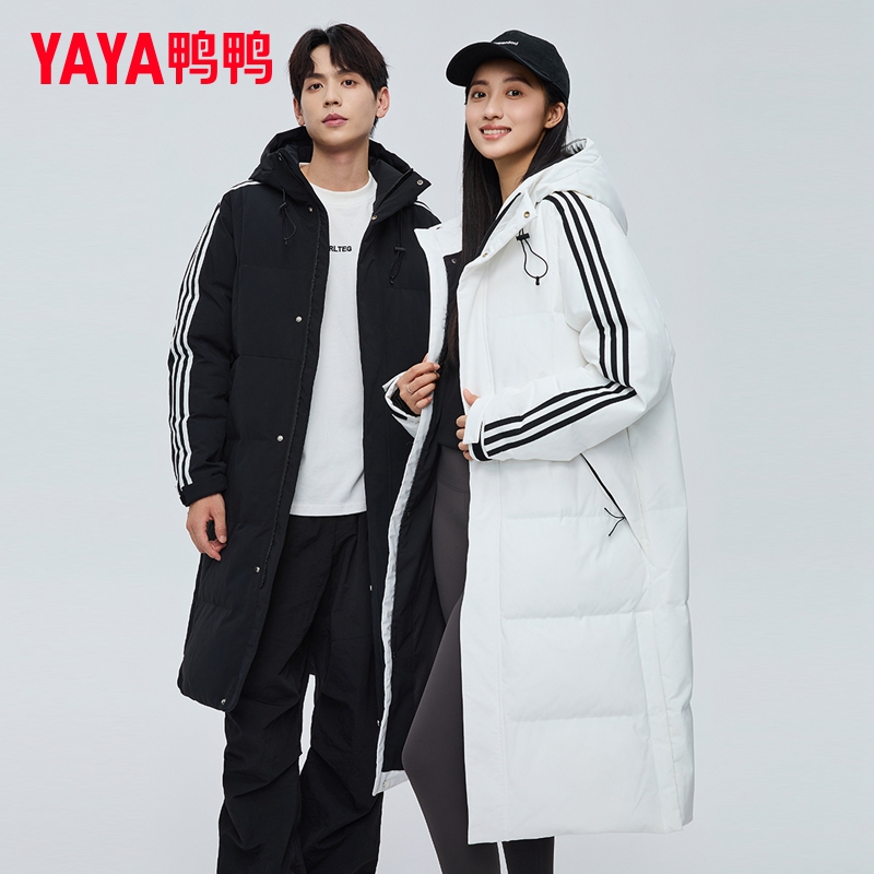 YAYA/鸭鸭冬季新款情侣时尚90绒加厚羽绒服男士过膝宽松保暖外套