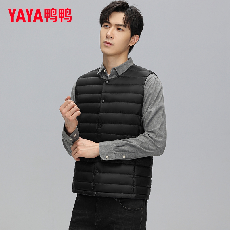 YAYA/鸭鸭男士修身加厚轻便秋冬季休闲舒适轻薄纽扣羽绒服马甲