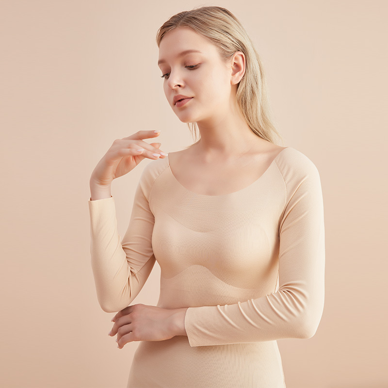 带胸垫保暖内衣  稻草人女秋冬80支莫代尔薄款低领打底衫AH703W0