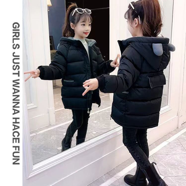 新品巴拉巴拉女童棉衣冬装儿童韩版中长款棉袄加绒加厚棉服中大童