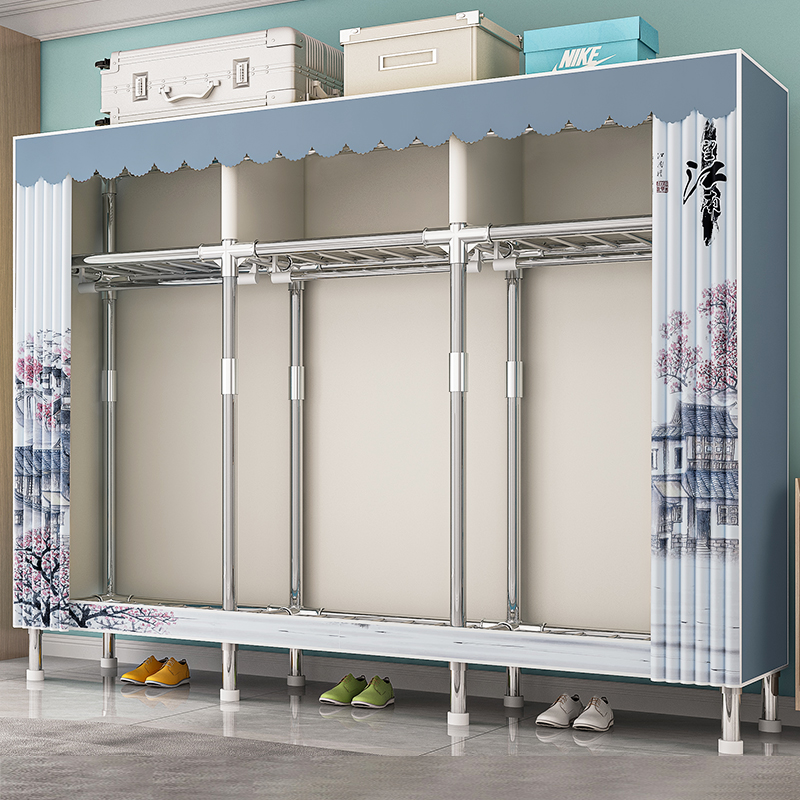 简易衣柜卧室家用布衣柜出租房结实耐用小型儿童衣橱金属组装柜子
