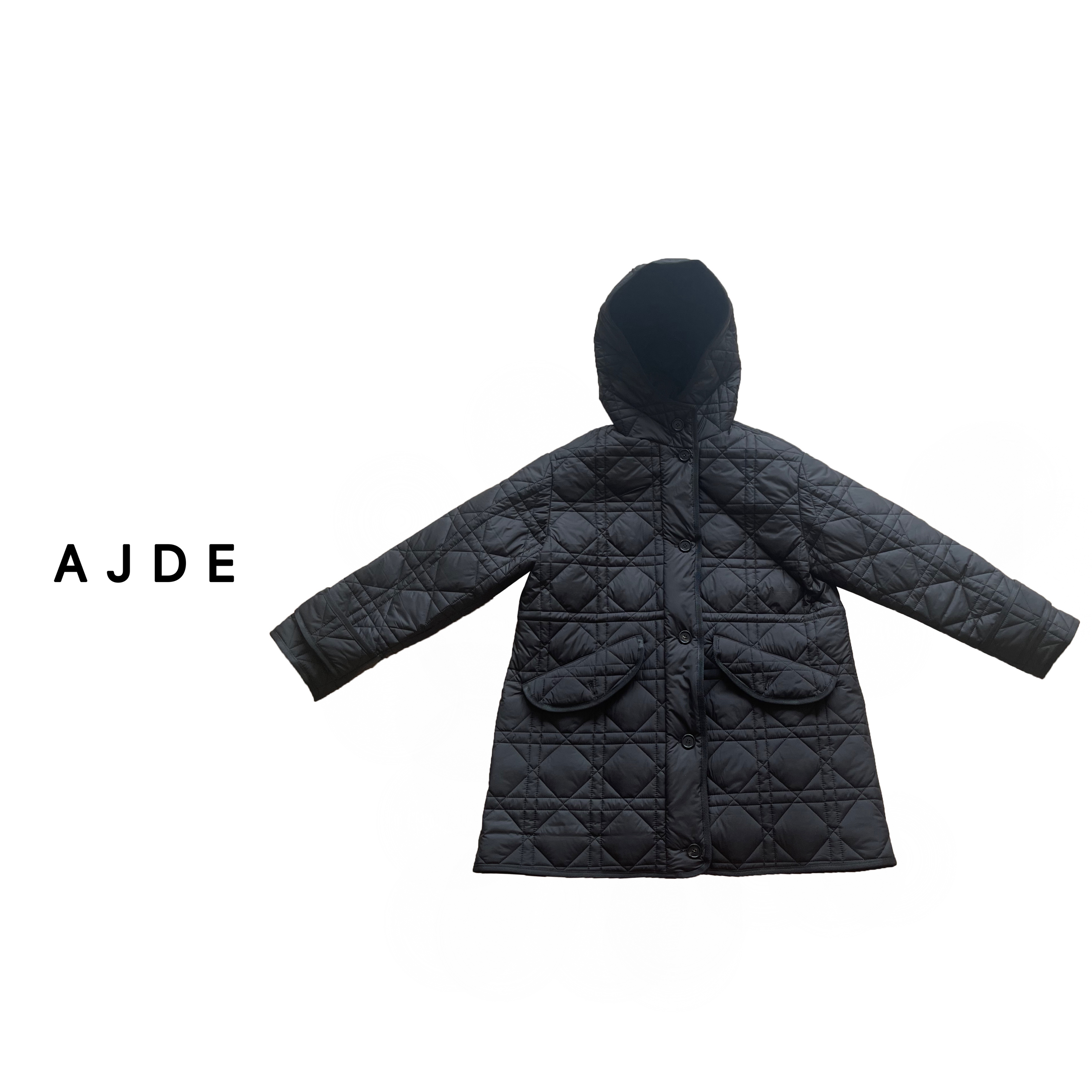 AJDE ｜藤格纹豌豆棉服短外套01 黑色时尚潮流简约经典连帽加厚