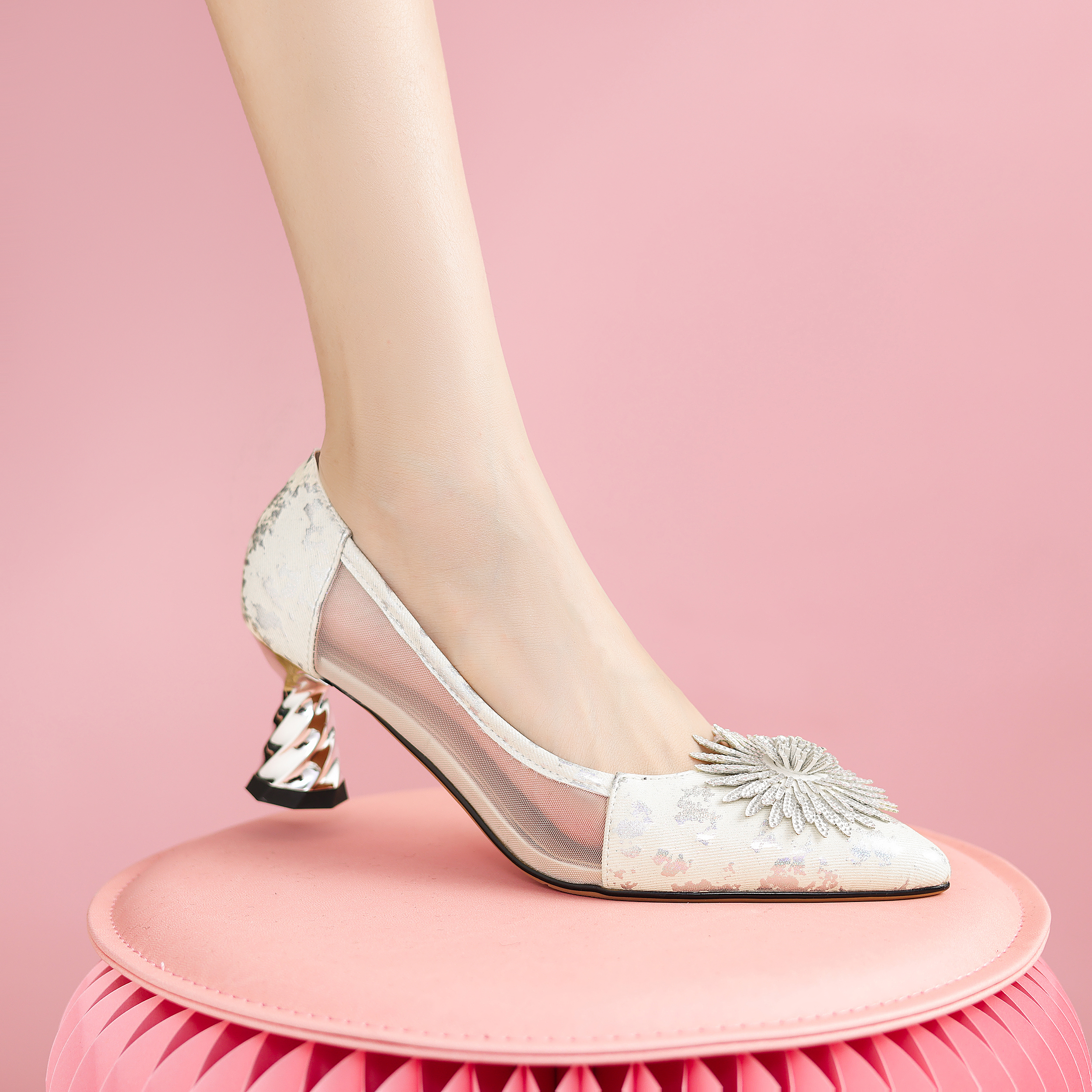 太阳花春夏舒适时尚百搭欧根纱透气软底浅口单鞋   x11-t39