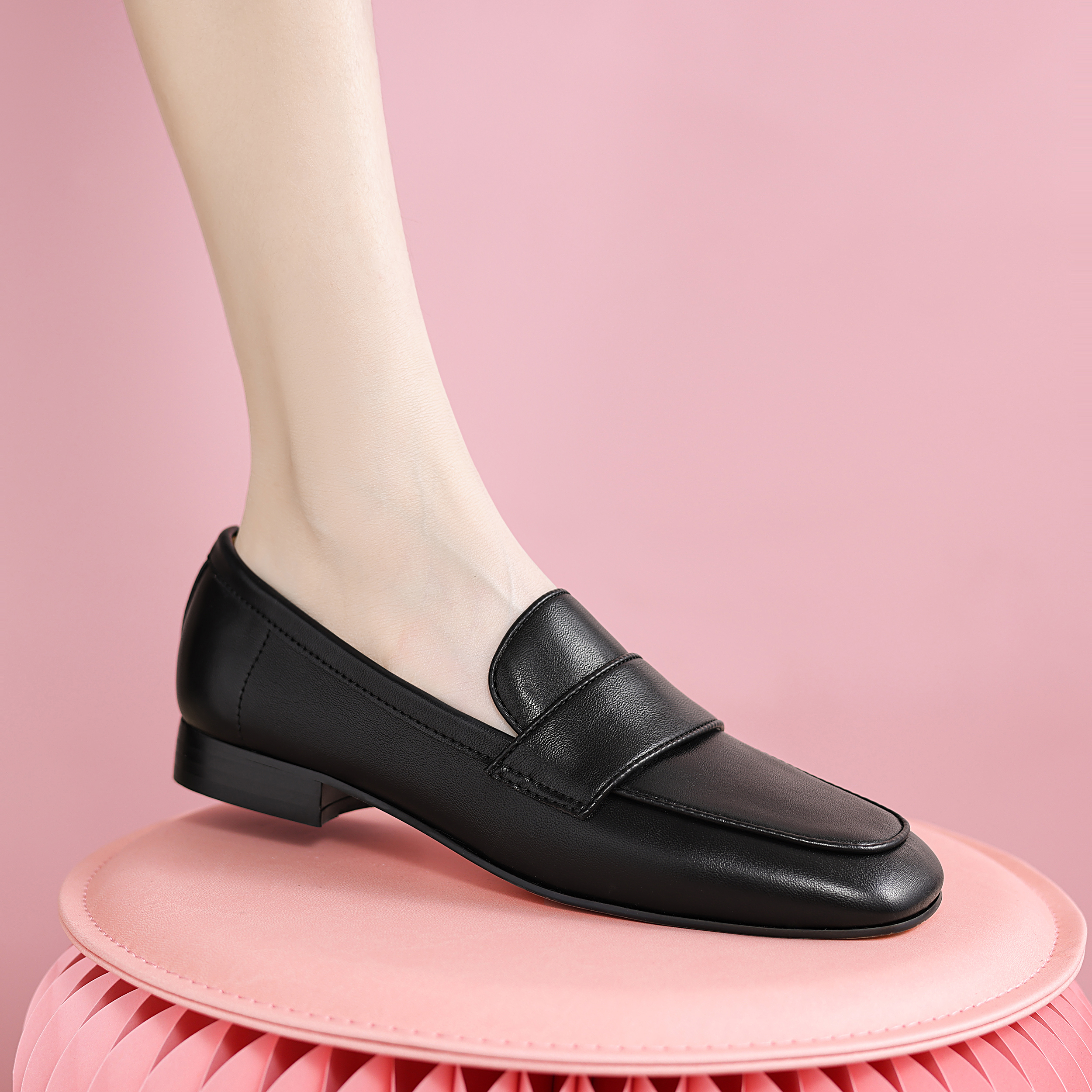 2025新款百搭乐福鞋女鞋皮鞋单鞋真皮软底豆豆鞋平底x391-4