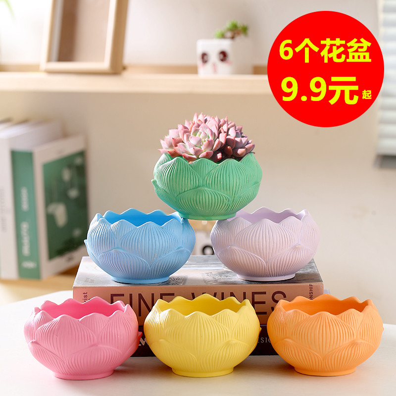 简约多肉植物花盆创意莲花高颜值手工桌面可爱小花盆专用盆陶瓷盆