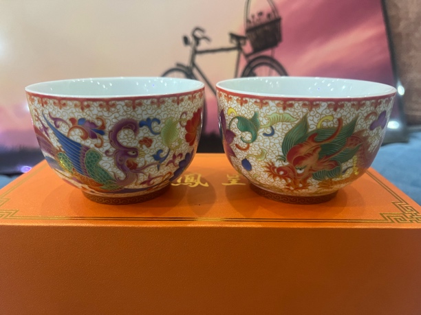 掐丝珐琅彩龙凤呈祥手绘品茗杯功夫茶具主人杯（夫妻对杯）陶瓷茶杯