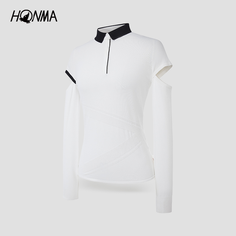 【专业高尔夫】HONMA女士长袖POLO修身弹力亲肤镂空设计HWKQ705R602