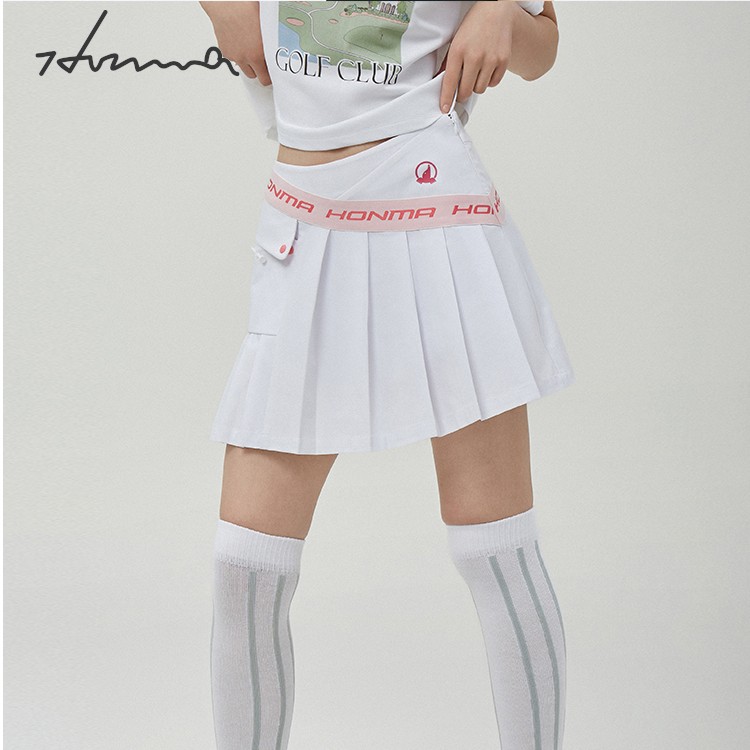 HONMA女士短裙大logo百褶短裙四面弹力HWJX902H305