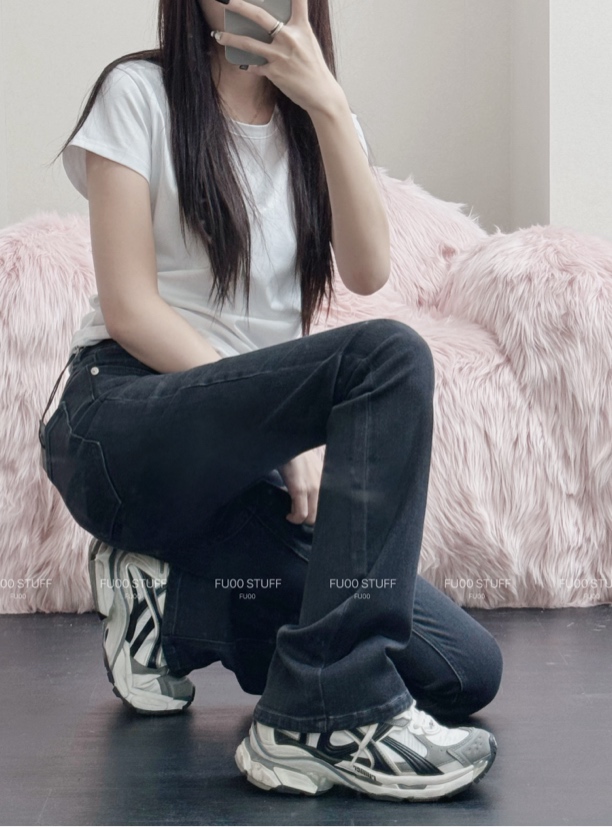 【HU00STUFF】小细腿牛仔裤复古高腰显瘦灰色2.0