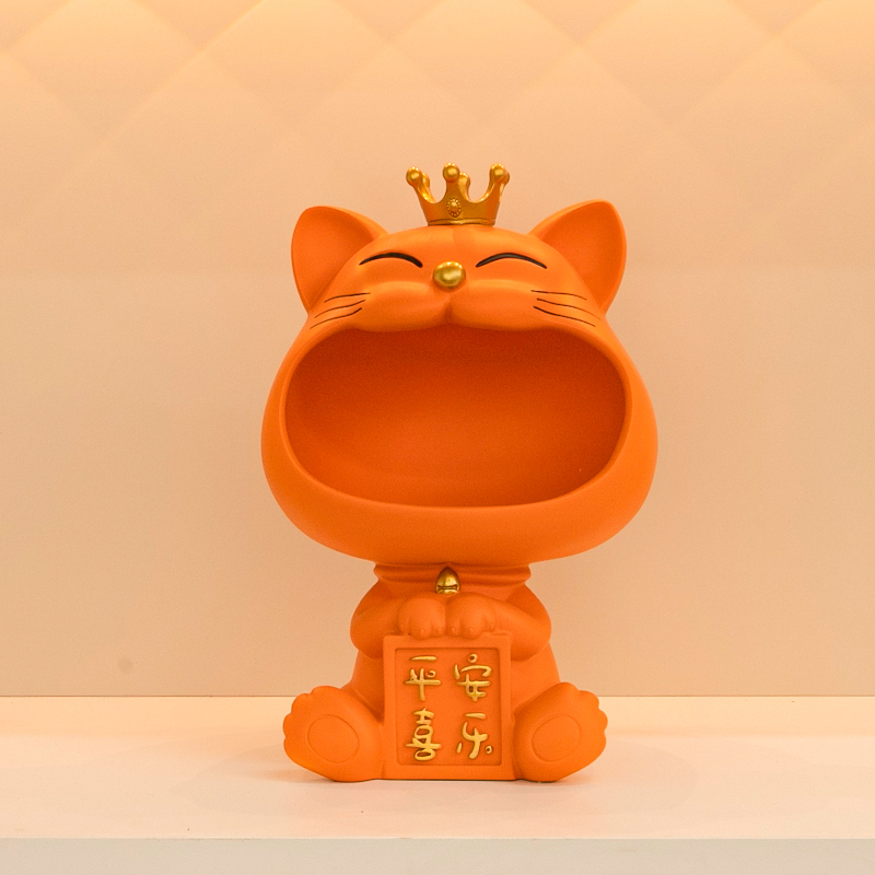 进门入户玄关钥匙收纳摆件轻奢家居装饰品电视柜可爱招财猫工艺品