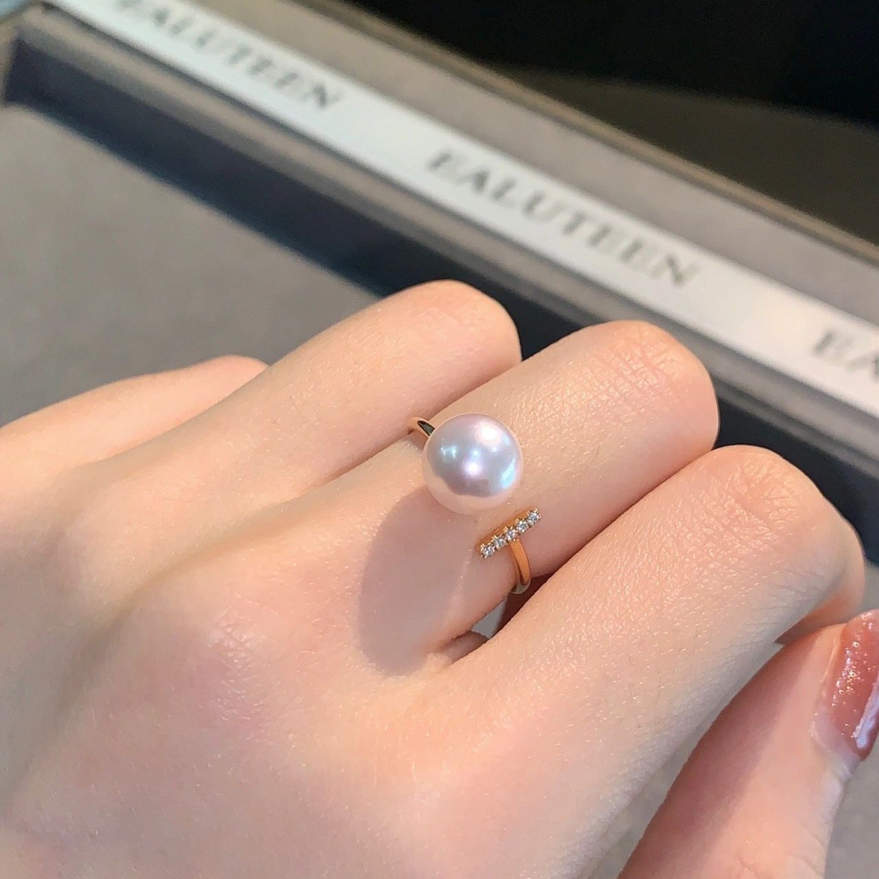 【玥白丽特选】6A极光ak一心一意珠宝戒指7-8mm正圆近无暇珍珠