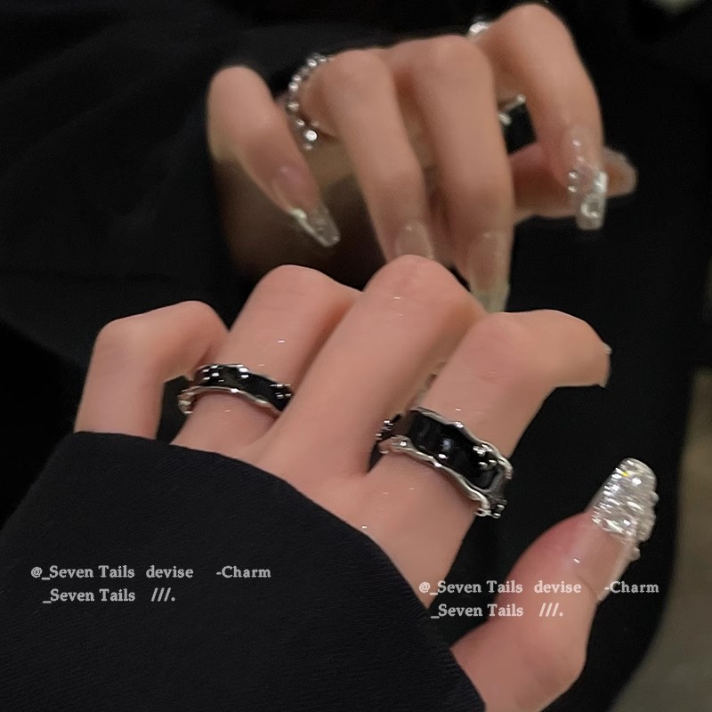 合金戒指 暗黑戒指冷淡风小众设计不规则简约情侣个性黑色素圈