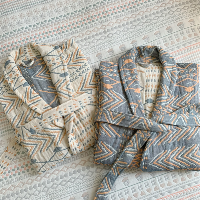 纯棉成人纱布浴袍全棉吸水格子浴衣加大男女秋冬情侣浴袍睡袍家居