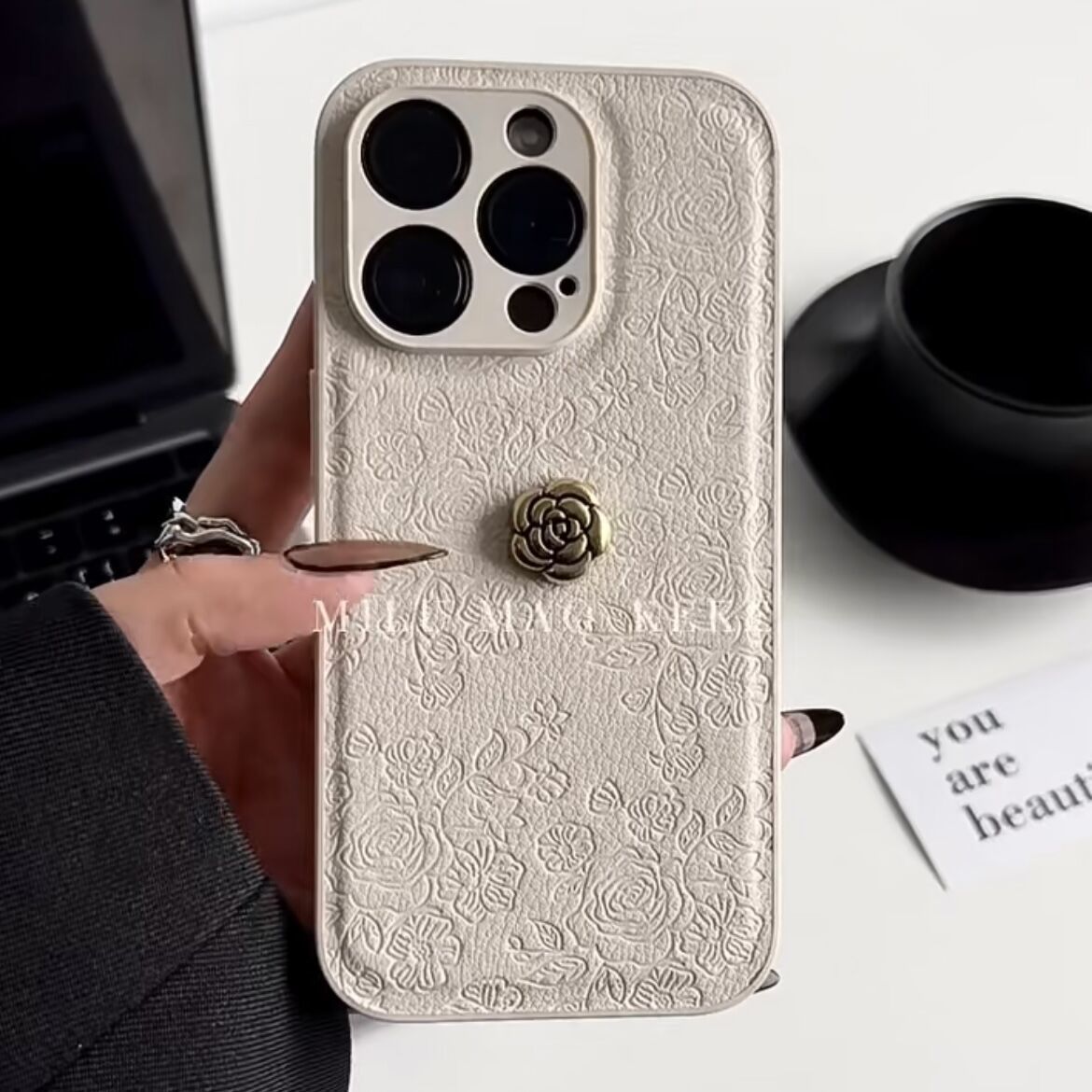 高级感立体山茶花iPhone13苹果14手机壳15promax皮质11女xr新款12