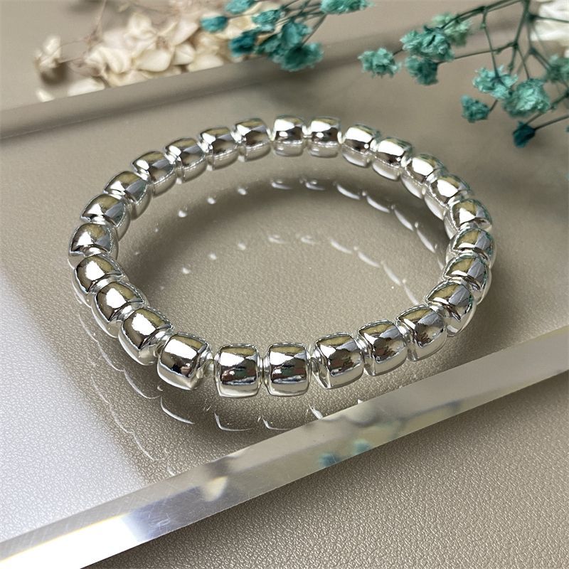 足银手链 足银999手工老型珠实心纯银老式桶珠光面隔珠手串手链手