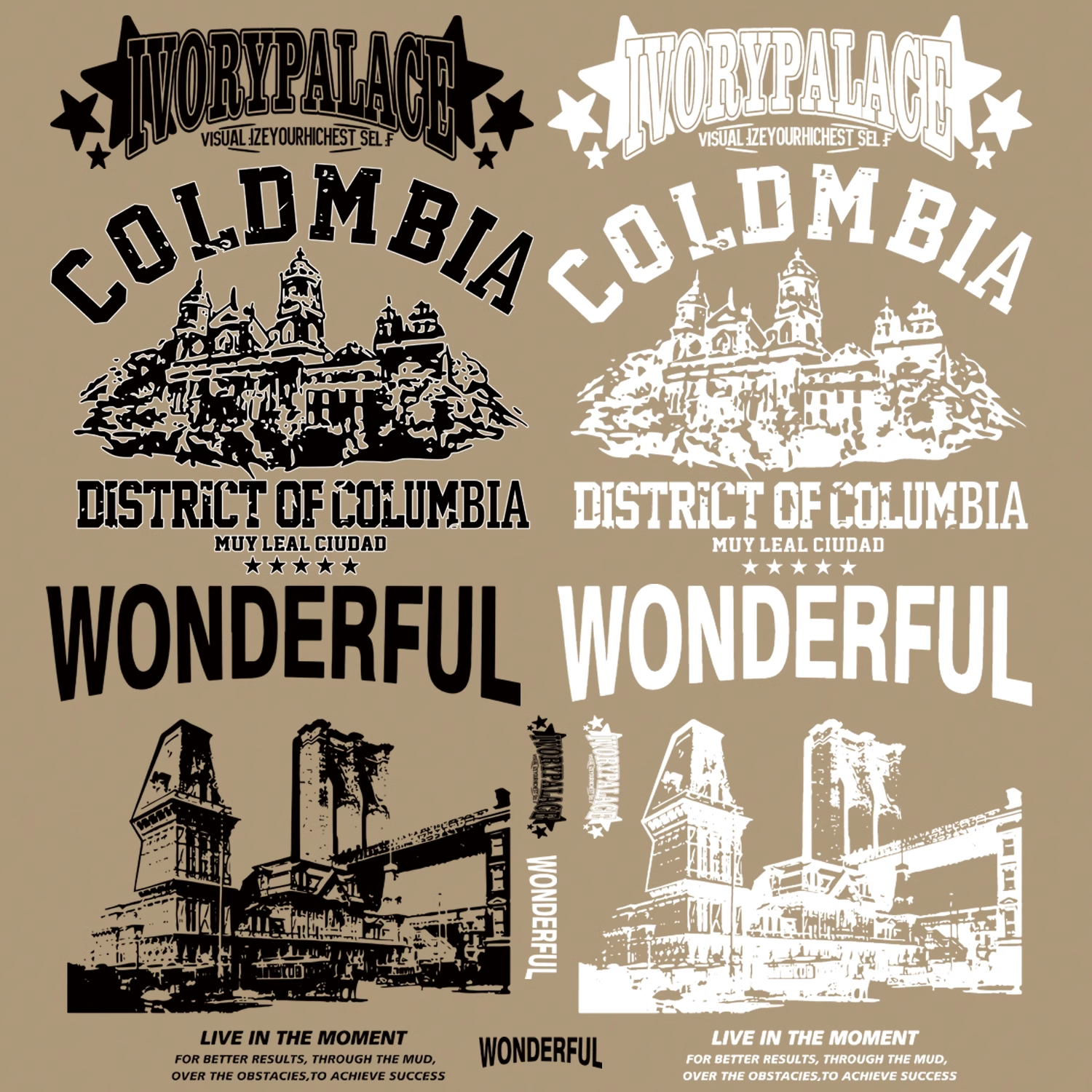 城堡黑白大字母白墨烫画，满20包邮