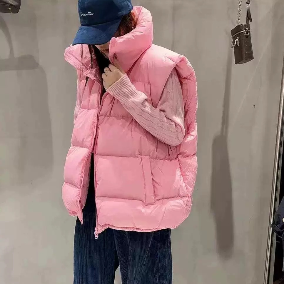 欧货大码立领羽绒服马夹坎肩背心新款2024冬季韩版宽松收腰马甲女