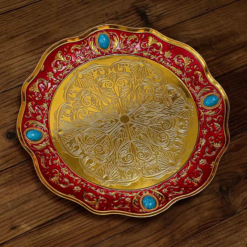 欧式珐琅彩酒壶托盘家用创意中式镀金高档结婚古典套装