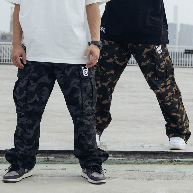 US联邦街牌多口袋迷彩宽松工装裤 BBOY美式街头运动滑板街舞嘻哈