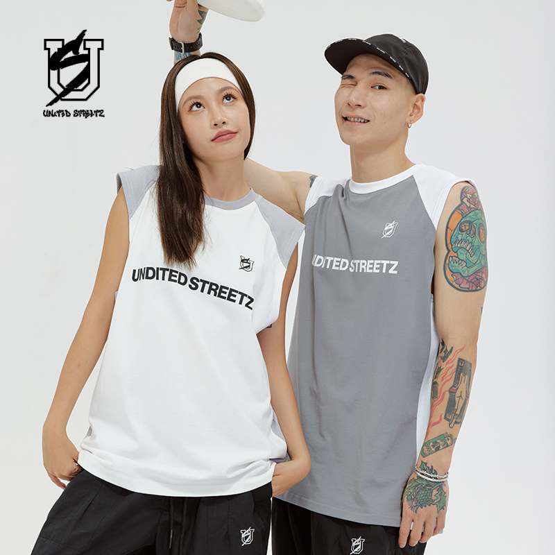 【清仓】US联邦街牌 夏季新款街头潮牌宽松运动拼接速干背心 无袖