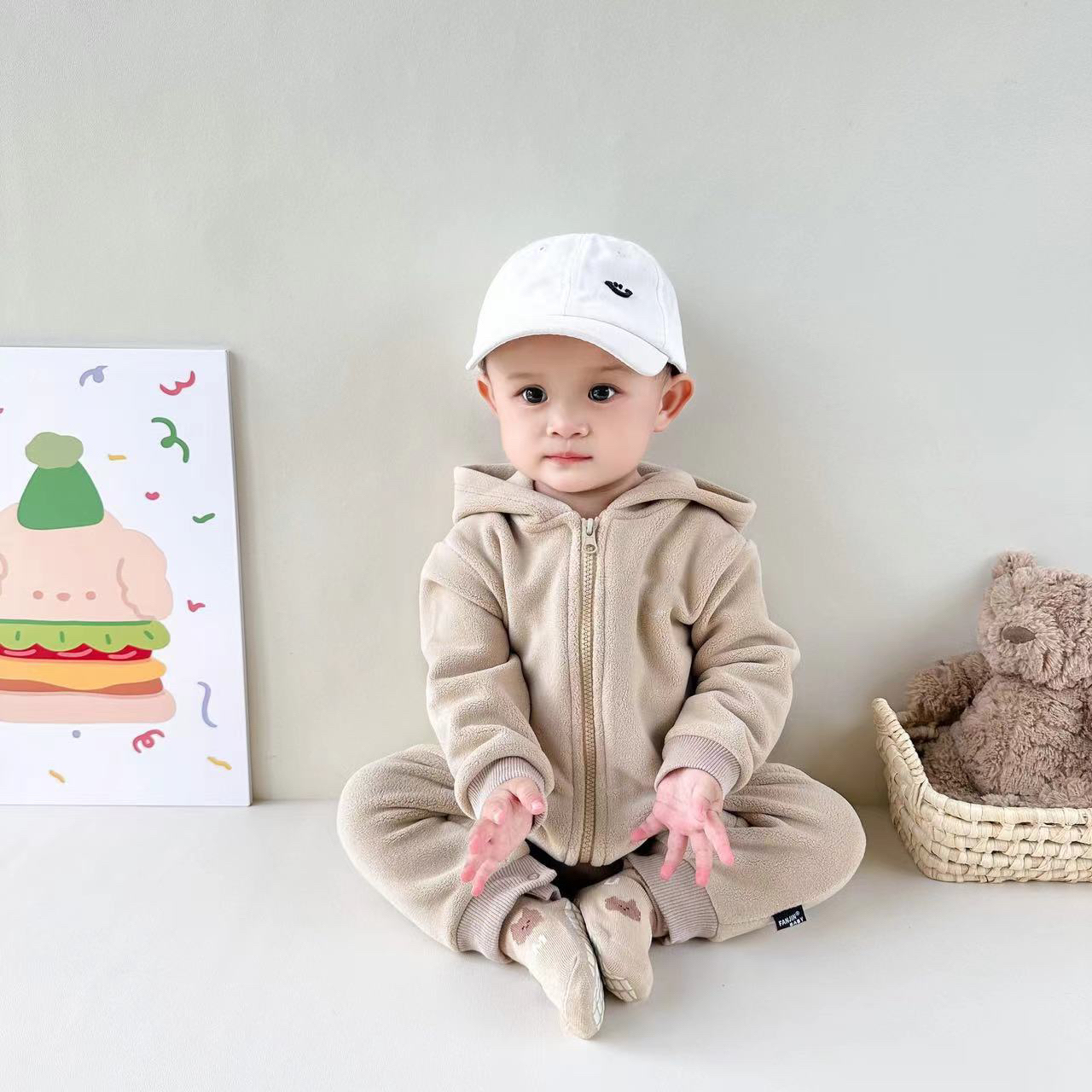 新款婴幼儿秋冬双面加绒连体外出服爬服