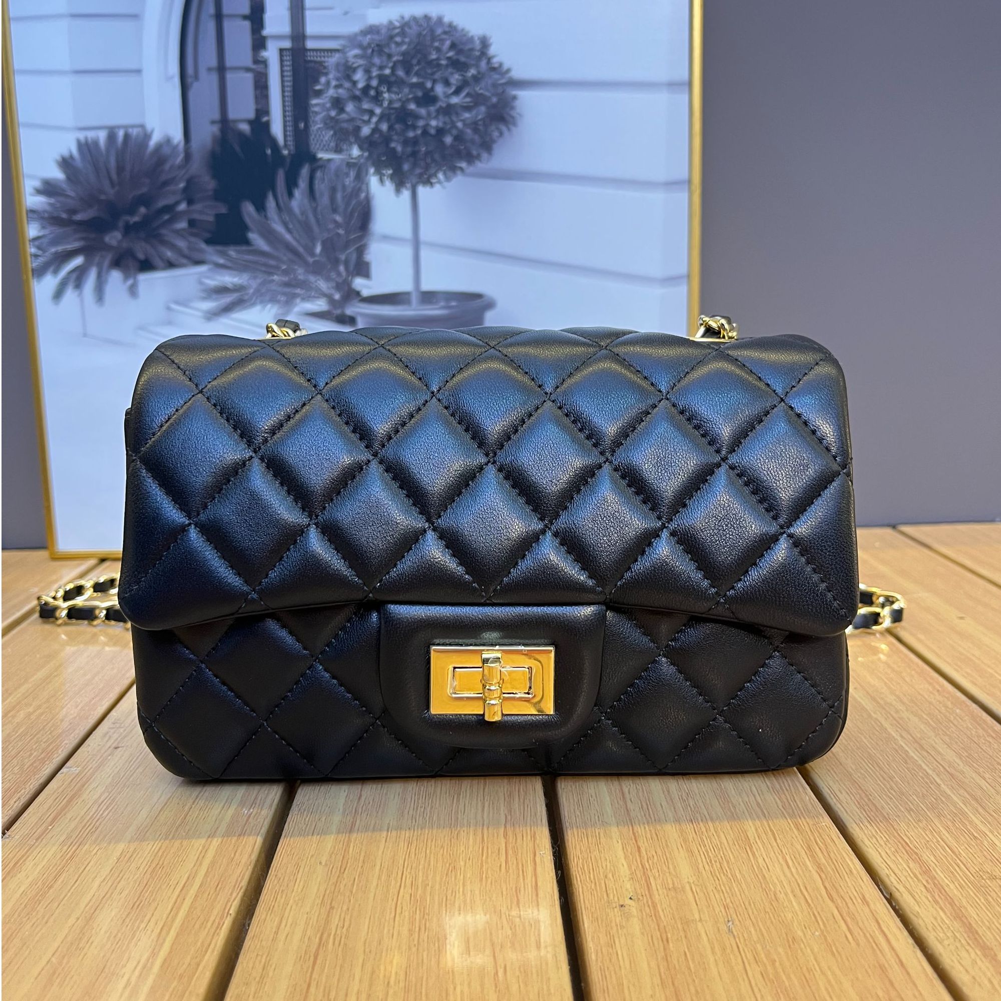 头层羊皮菱形格CF小香风新款斜挎金球包单肩胖子经典时尚