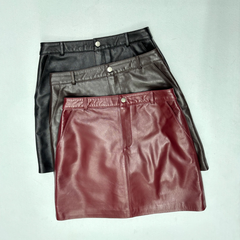 25新款植鞣绵羊皮真皮皮裙女高腰显瘦百搭半身裙a字时尚经典短裙