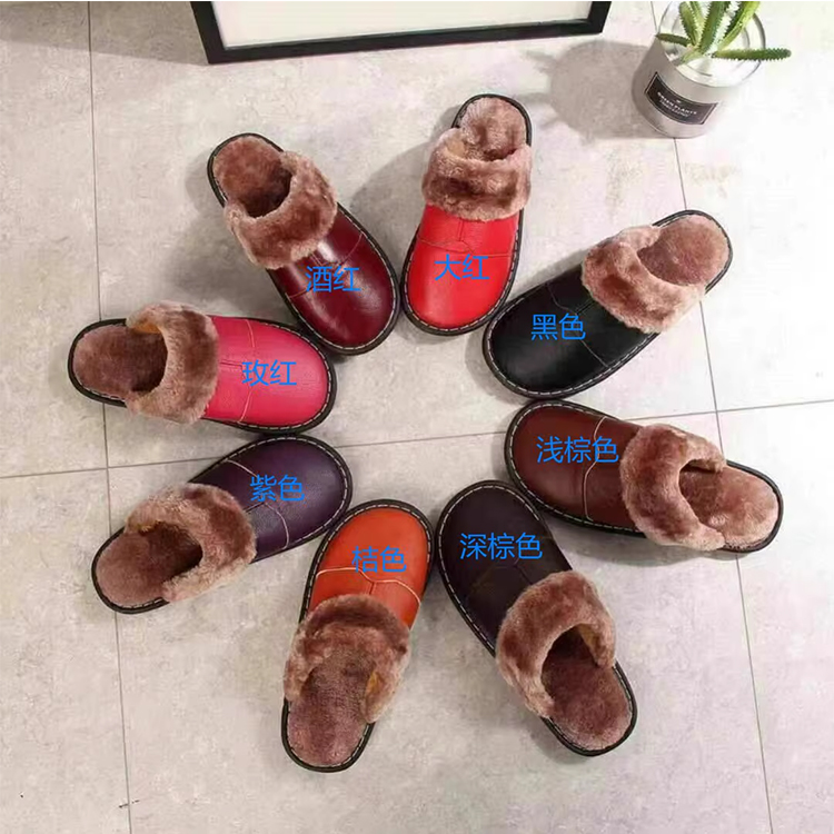 海宁真皮拖鞋居家三年厚底防水防滑保暖家用牛皮面棉拖鞋冬季