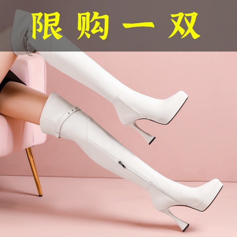 百丽纯爱过膝长靴女高筒靴2023秋冬新款真皮高跟长筒靴防水台粗