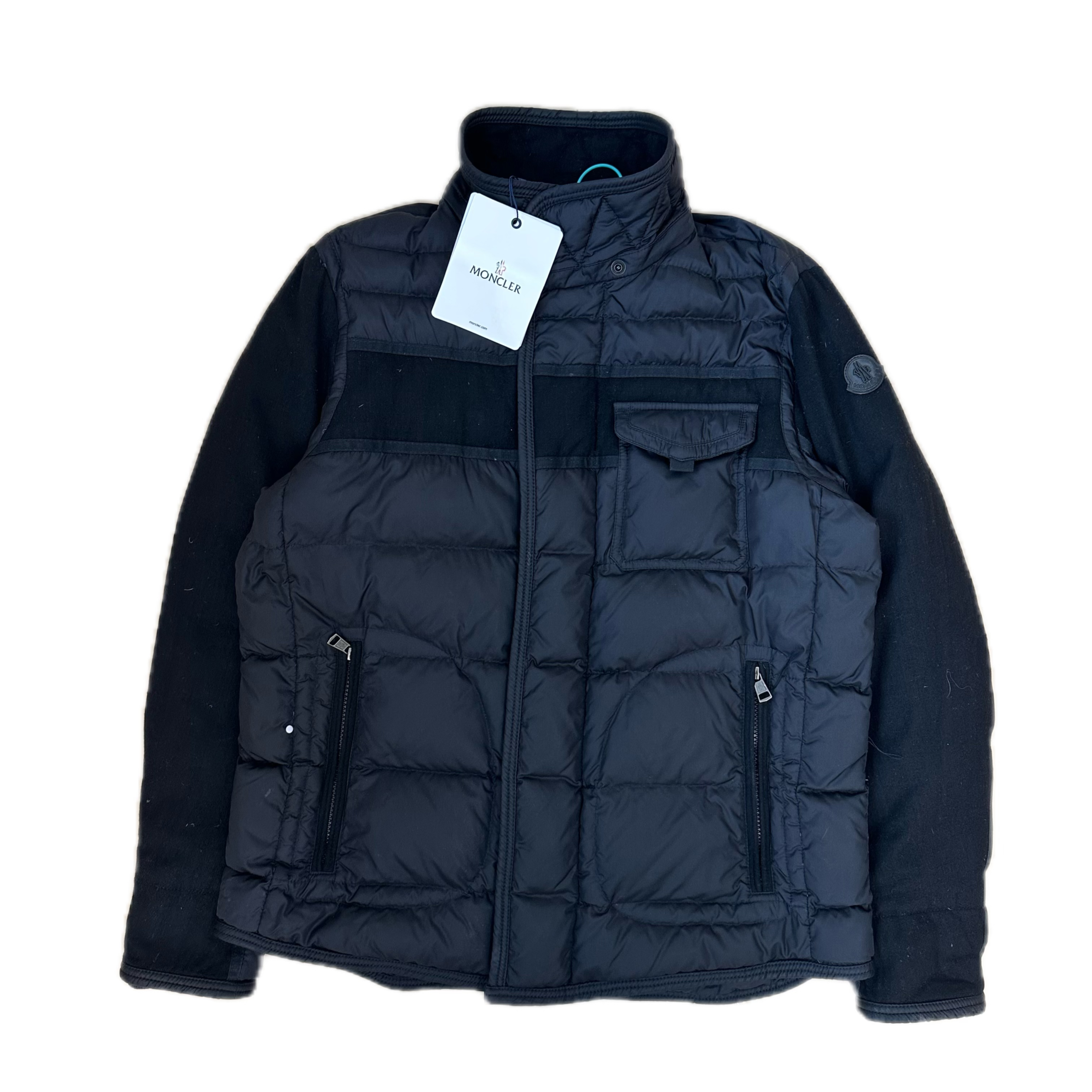 99新 蒙口 moncler黑色羊毛羊绒拼接羽绒服3码
