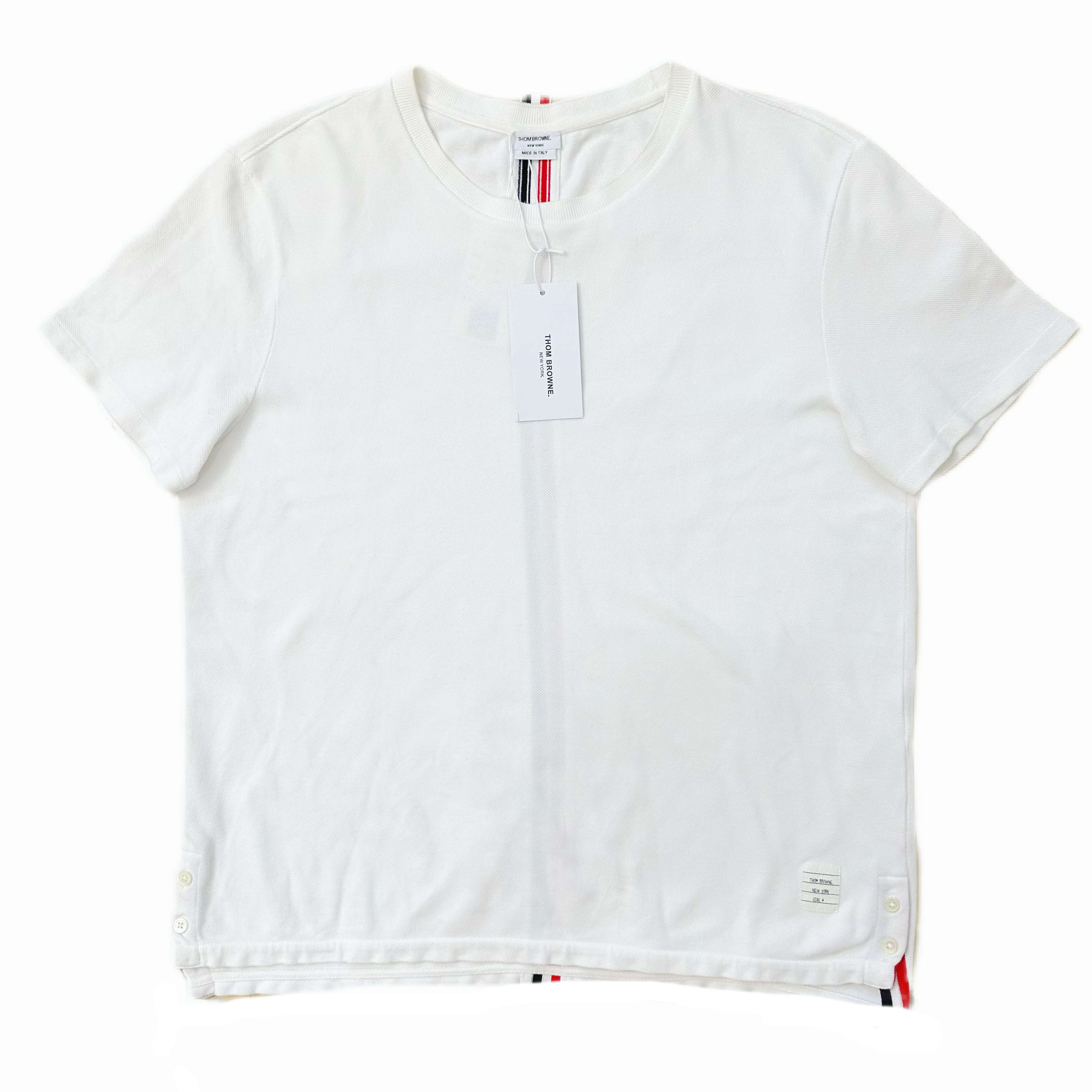 99新 THOMBROWNE 白色华夫格彩条短袖4码