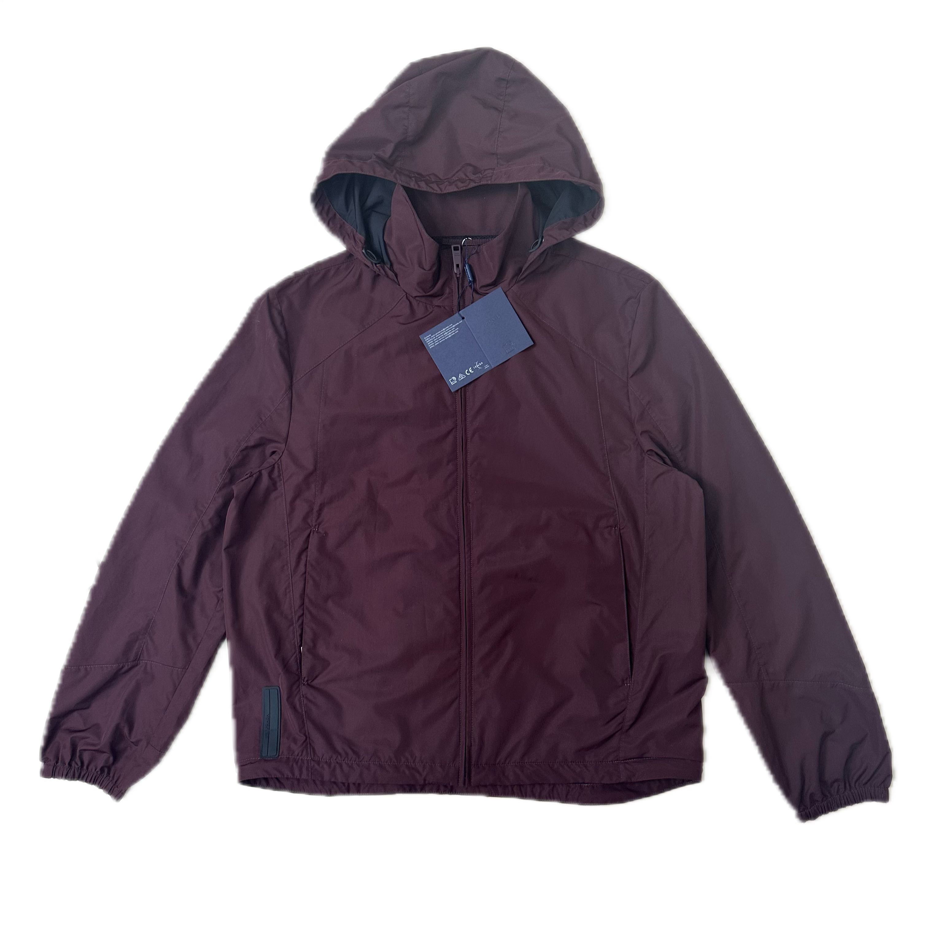 99新 Prada/普拉达 prada酒红色带橡胶logo尼龙冲锋衣外套52码