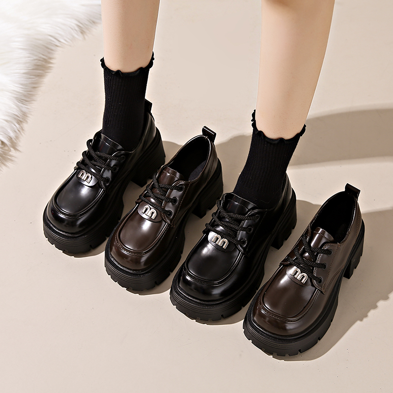百搭小皮鞋女2025年新款春季粗跟复古正装英伦风系带厚底大头鞋潮