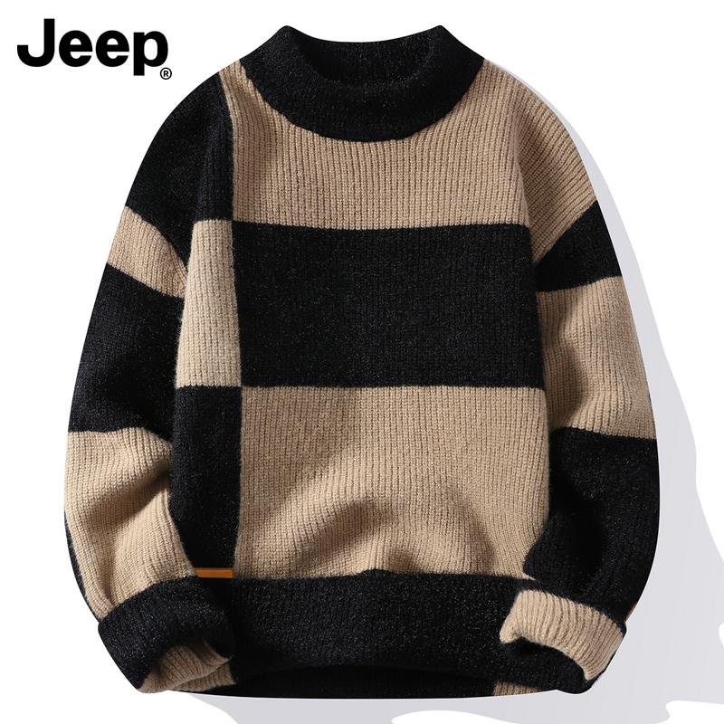 Jeep吉普毛衣男士春秋季潮牌半高领保暖毛线衣撞色打底针织衫男款