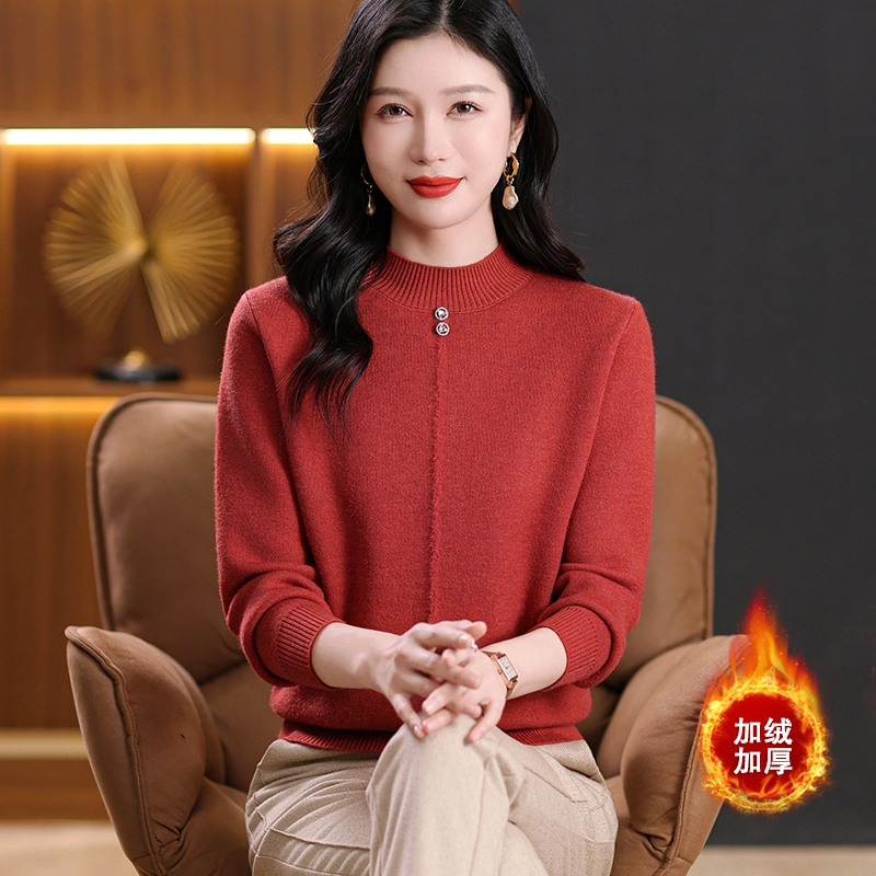 加绒加厚冬季半高领毛衣女加厚保暖短款长袖针织衫百搭时尚打底衫