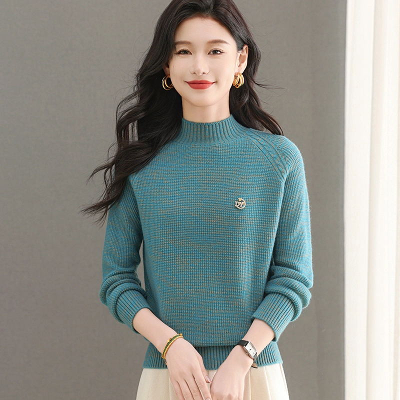 【绵羊毛】2024冬款圆领女针织衫时尚纯色秋冬宽松长袖套头上衣