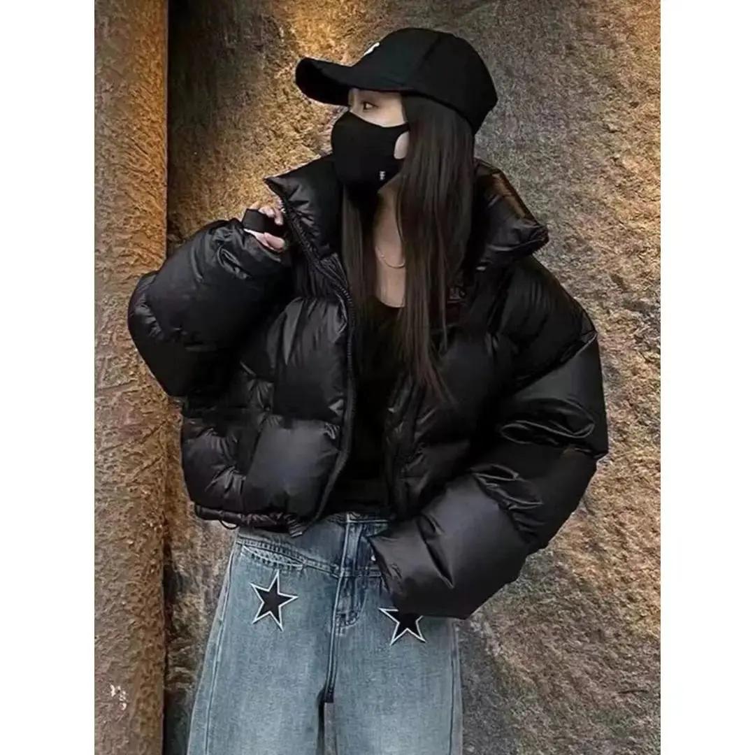 CxcvcK反季咖色立领羽绒服女短款小个子2023年冬季加厚高腰肯豆风