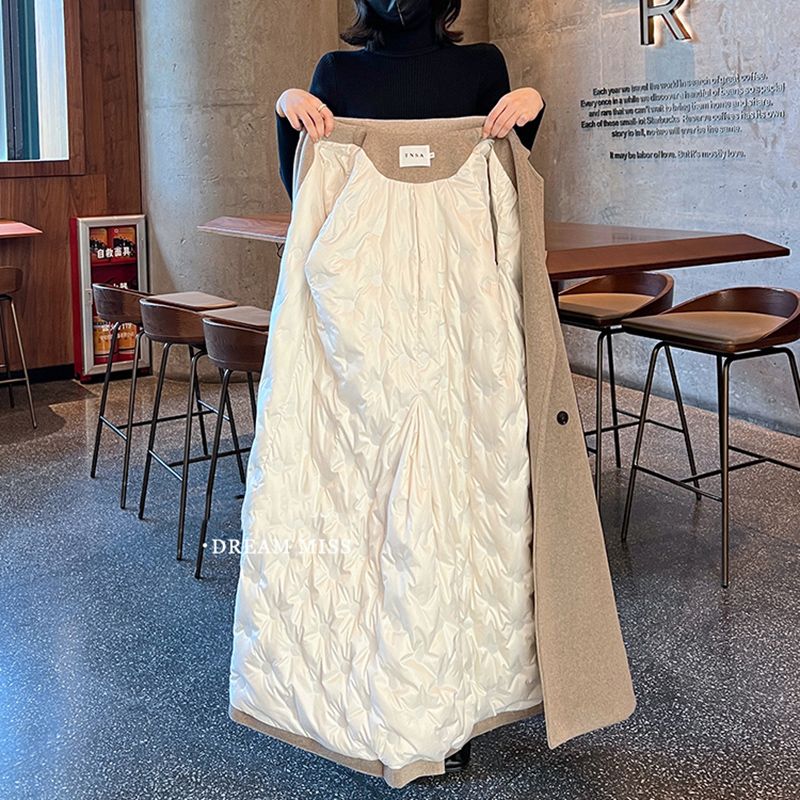 CxcvcK新款毛呢羽绒服大衣女中长款2022年新款韩版加绒加厚高级感