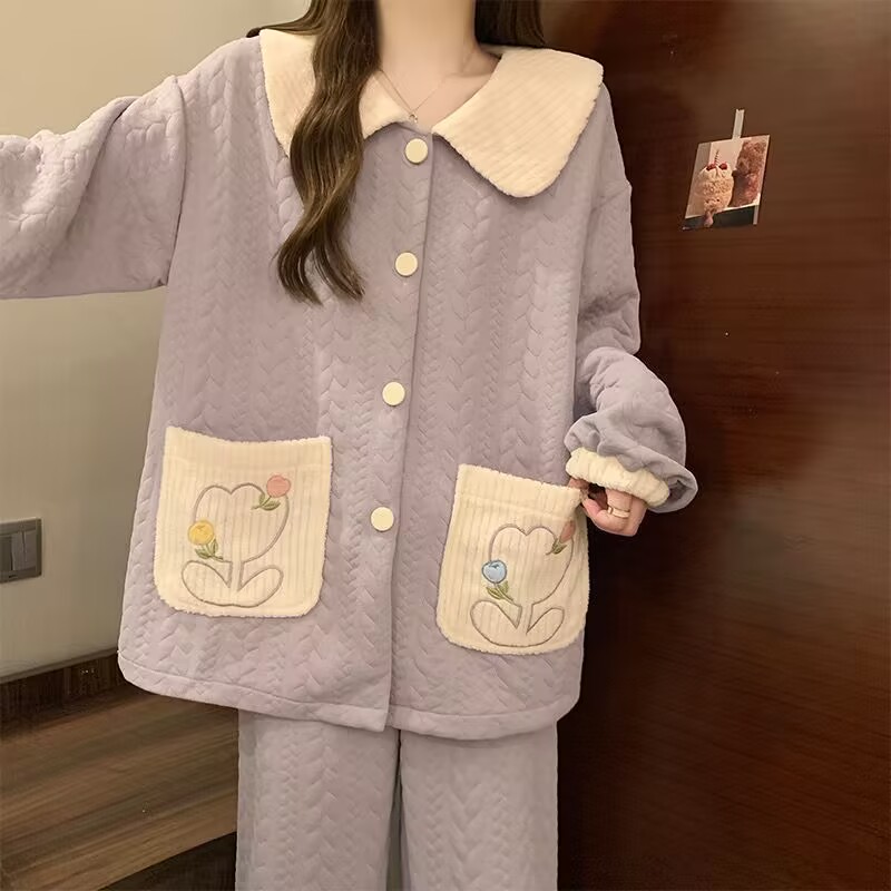 欣欣【五号链接】冬季三层夹棉休闲甜美睡衣少女家ins居服