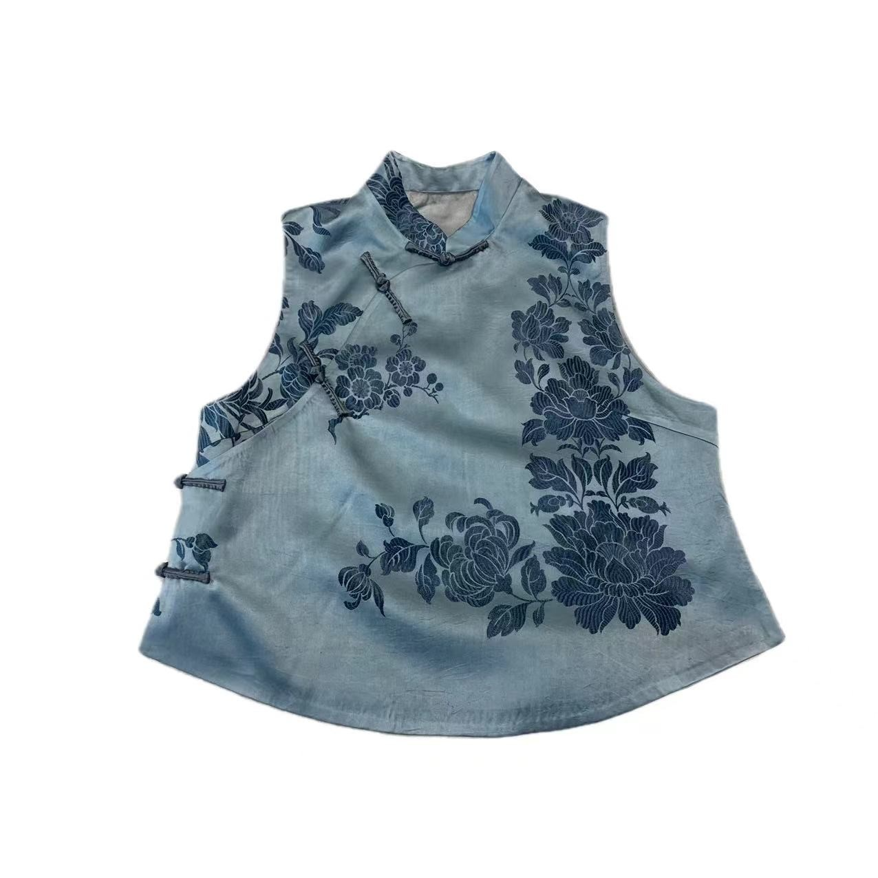 羽茜-染火枫林-国潮设计款复古新中式百搭老软缎马甲2024潮款盘扣