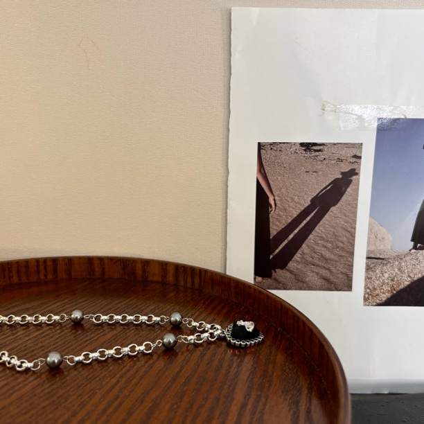 铜合金仿珍珠项链 黑色爱心星球项链XL1972