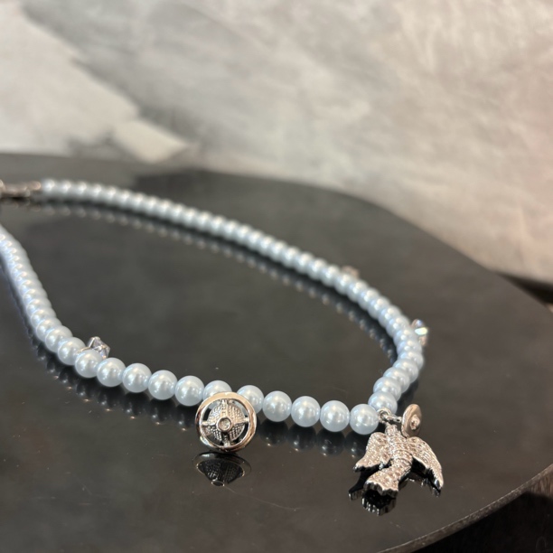 铜合金仿珍珠项链 小鸟地球淡蓝色zz项链XL2206